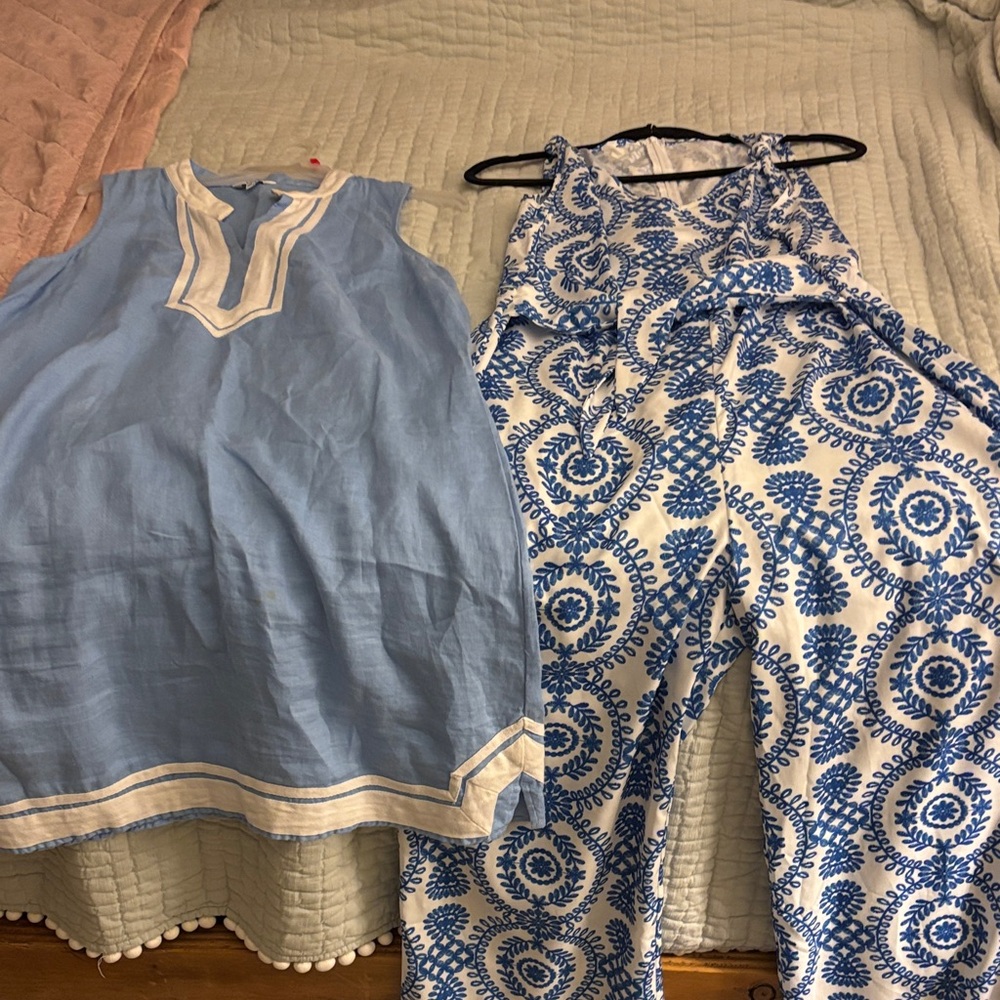 Blue and White Sleeveless Dress and Jumpsuit Set size 10